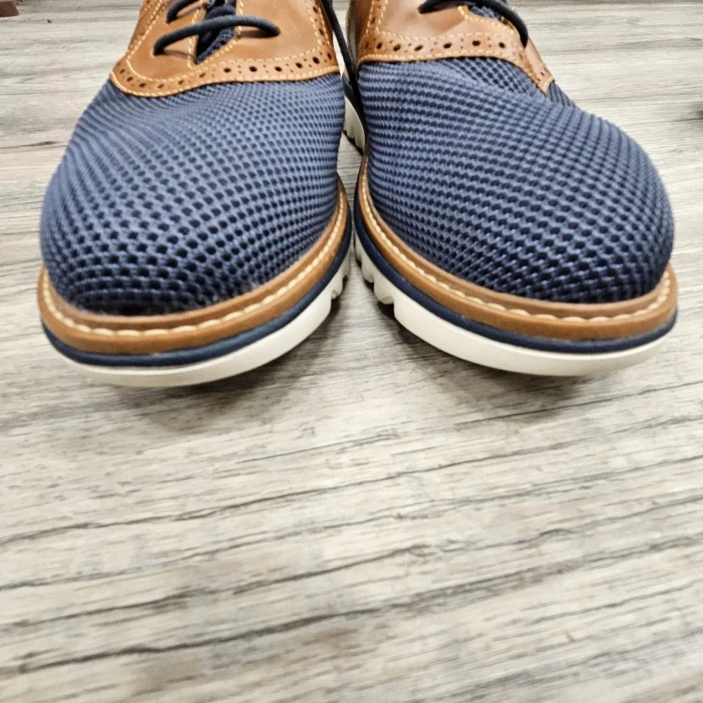 Johnston & Murphy Braydon Knit Saddle Shoe Navy Knit Tan Full Grain Mens 9.5 M